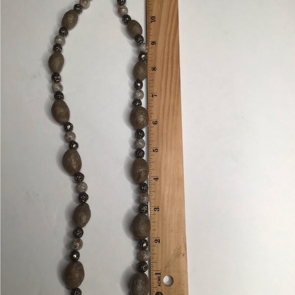 Women’s Long Necklace Tan Beige Silver - Picture 5 of 10